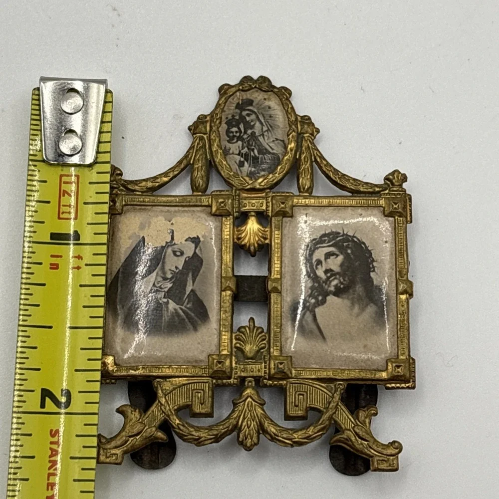 Antique German Gilt Brass Miniature Devotional Alter Frame 2.5